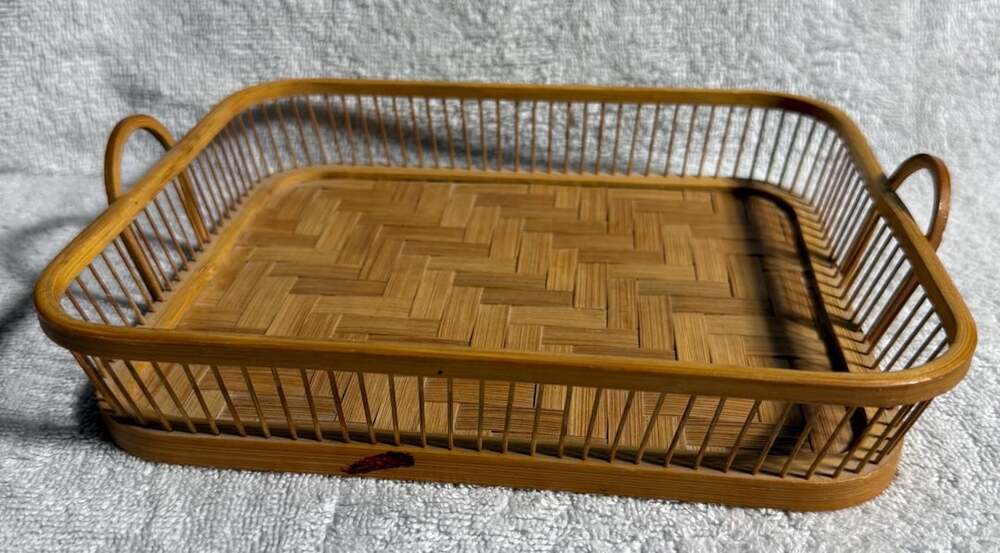 Vintage Bamboo Woven Serving Tray Made In Japan